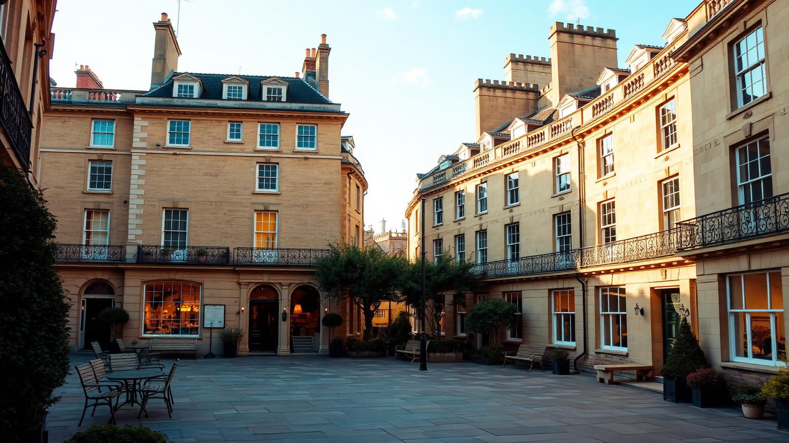 Georgian Bath stone townhouses in golden evening light
